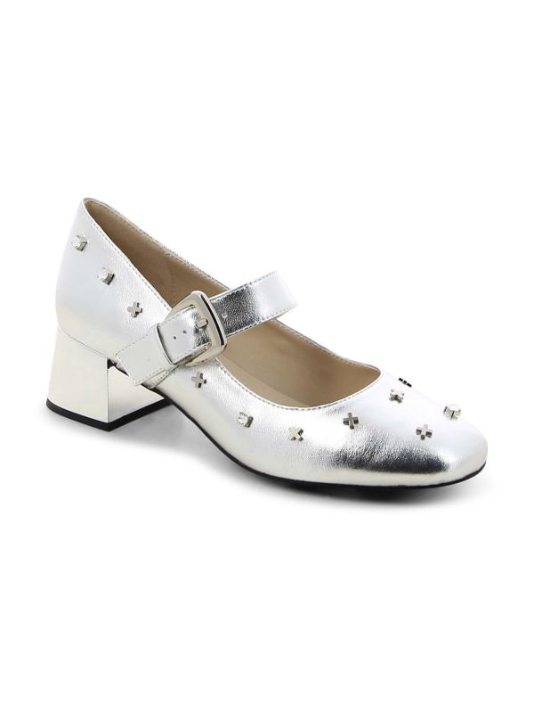 נעלי מרי ג’יין כסופות עם ניטים לנשים