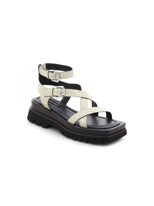 סנדלי נשים שטוחים עם רצועות וסוליית טרקטור