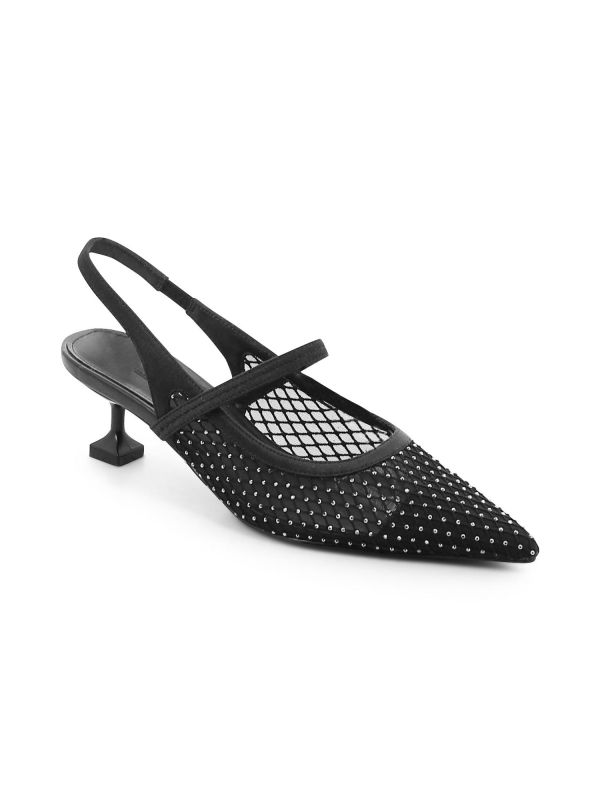 נעלי סירה מבד רשת עם עקב קיטן לנשים