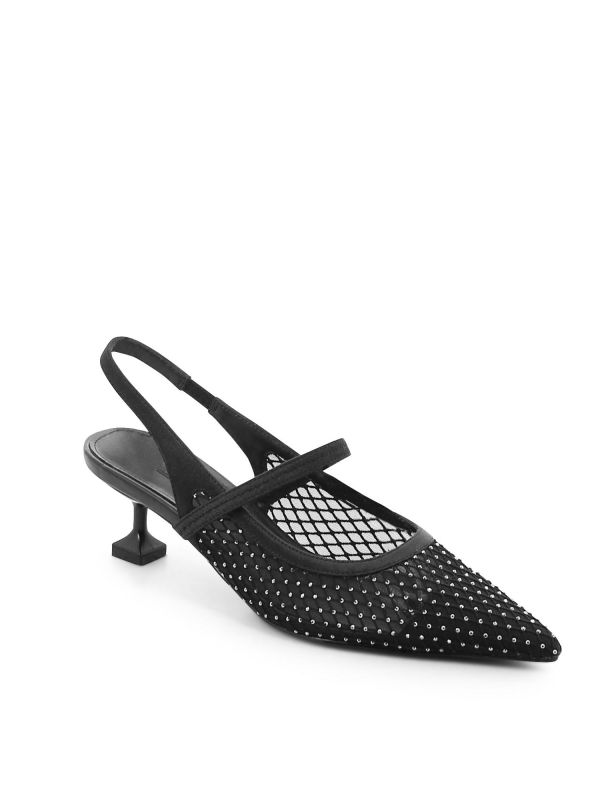 נעלי סירה מבד רשת עם עקב קיטן לנשים