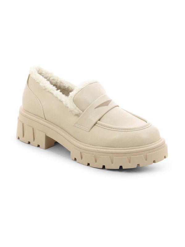 נעלי מוקסין עם פרווה וסוליית טרקטור לנשים