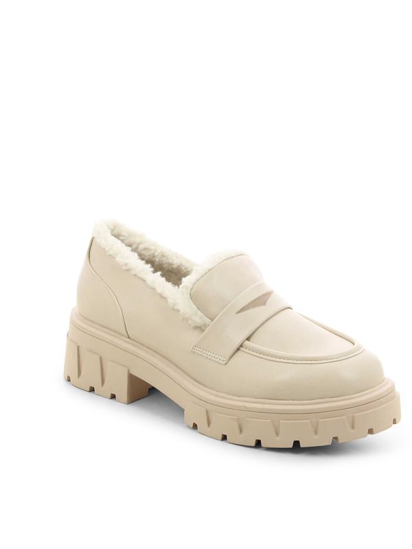 נעלי מוקסין עם פרווה וסוליית טרקטור לנשים