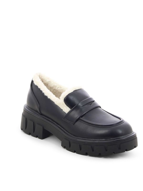 נעלי מוקסין עם פרווה וסוליית טרקטור לנשים