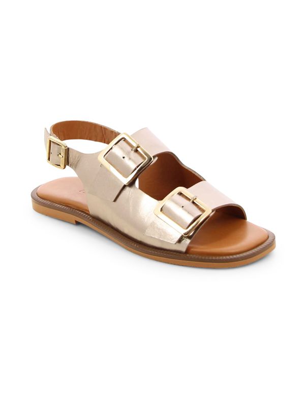 סנדלים שטוחים עם אבזמים מוזהבים לנשים