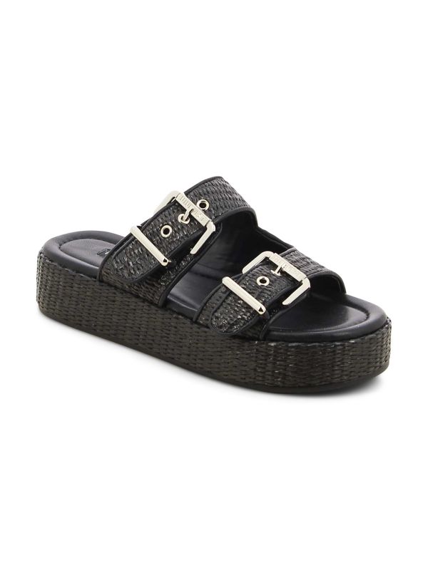 MAYAA כפכפי פלטפורמה בטקסטורת קש